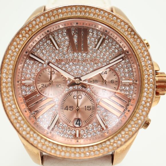 Michael Kors Wren 41mm Chronograph Watch Glitz Iced White Faux Leather MK6159 main image 14